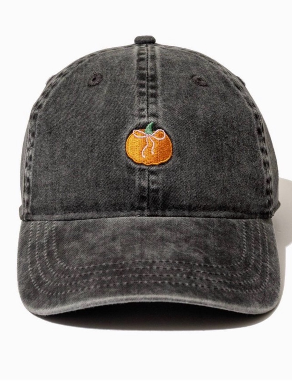 Womens Black Pumpkin Embroidered Baseball Cap